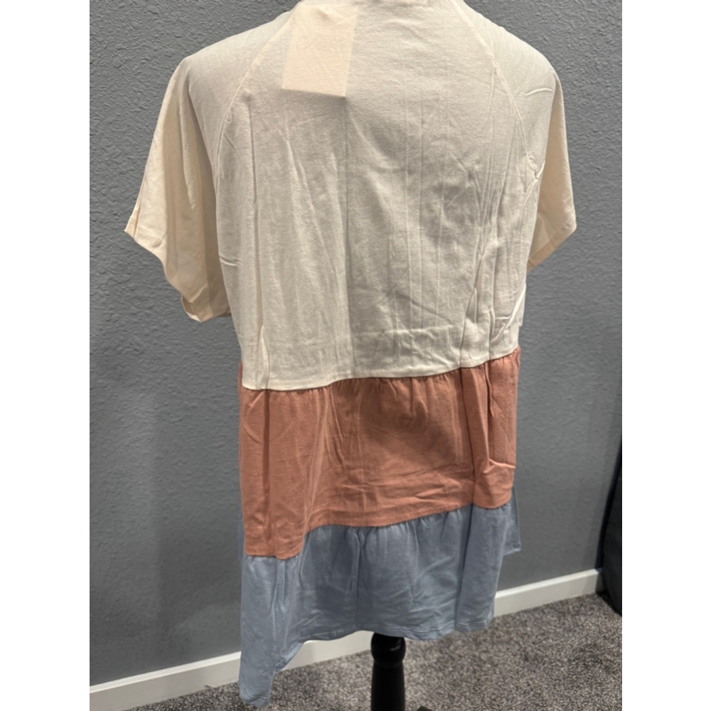 Cotton Bleu Color Block Tiered V-Neck Top, Sz Small NWOT - Picture 9 of 12